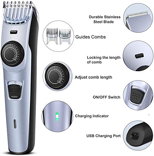 Beard Trimmer Hair Clipper for Men, WizPower Hair Trimmer Mustache Trimmer Cordless Hair Cutting Groomer kit With 2 Combs Hair Precision Trimmer USB Rechargeable