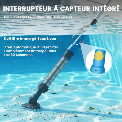 Wireless Pool Vacuum Cleaner with Battery, Up to 60 Min, Portable Pool Vacuum with Telescopic Handle, Bottom Cleaner for Small Pools, Spas and Hot Tubs, Blue