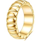 MYNENEY Thick 14K Gold Plated Stackable Signet Ring Filled Chunky Eternity Wedding Statement Band Rings for Women