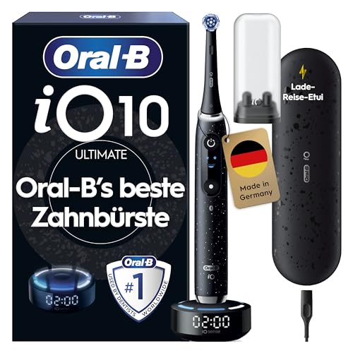 Oral-B iO Series 10 Elektrische Zahnbürste — Electric Toothbrush, Inkl. 1 Aufsteckbürste, iOSense, Lade-Reise-Etui — 7 Putzmodi für Zahnpflege, Zahnbürste Elektrisch, Designed by Braun, Schwarz