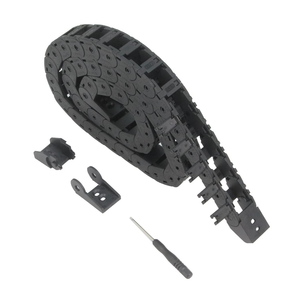 Zeberoxyz 15x15mm Drag Chain Length 1Meter Open Type Black Plastic Cable Carrier R28 with 1Kit End Connectors for 3D Printer and CNC Machines (15mmx15mm-Outside Open)