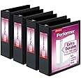 Cardinal Performer 3-Ring Binders, 3", Non-Locking Slant-D Rings, 725-Sheet Capacity, ClearVue Presentation, Non-Stick, PVC-Free, Black, 4-Pack (27601)