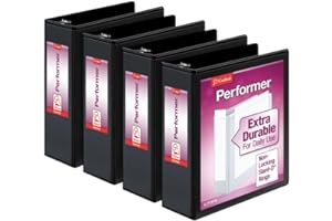 Cardinal Performer 3-Ring Binders, 3", Non-Locking Slant-D Rings, 725-Sheet Capacity, ClearVue Presentation, Non-Stick, PVC-Free, Black, 4-Pack (27601)