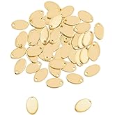 UNICRAFTALE About 50pcs Oval Gold Charm Hypoallergenic Metal Pendants Stainless Steel Charms Flat Blank Tag 1.5mm Hole Pendant for Jewelry Making 12.5mm Long