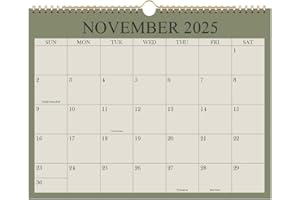RUNTIOVAL 2026 Calendar, Wall Calendar 2025-2026 from November 2025 - December 2026, 15 Months Calendar with Premium Paper, Twin-Wire Binding & Hanging Hook, 8.5" x 11", Green