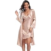 SPLASHGRIP Women's Satin Silk Nightgown with Robes Set 2 Piece Sexy Lace Cami Nightwear Pajama Sets Kimono Bridesmaid Robes