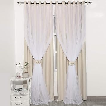 vandesun cortinas opacas de doble capa con ojales en la parte superior y opacas a juego con blanco transparente para salon y dormitorio 1 panel 52
