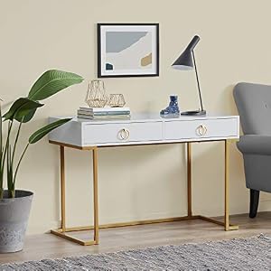 BELLEZE Modern 45 Inch Makeup Vanity Dressing Table or Home Office Computer Laptop Writing Desk with Two Storage Drawers…