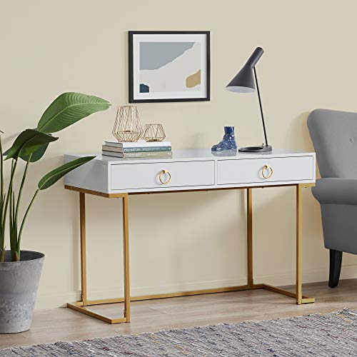 BELLEZE Modern 45 Inch Makeup Vanity Dressing Table or Home Office Computer Laptop Writing Desk with Two Storage Drawers…