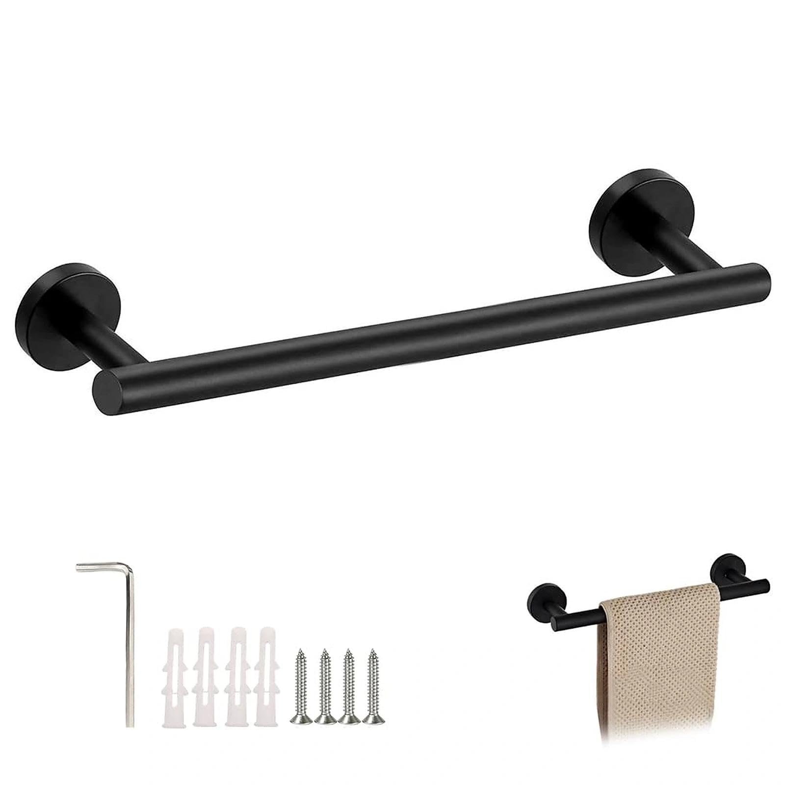 ZXShow Towel Rail Wall Mounted Matt Black Stainless Steel TowelS RailS 40 CM/16 inch Hand TowelS Holder Single Towel Bar Rail Rack Screws Mounting Dish Cloths Hanger for Bathrooms Kitchen