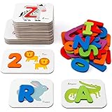 Coogam Numbers and Alphabets Flash Cards Set - ABC Wooden Letters and Numbers Animal Card Board Matching Puzzle Game Montessori Educational Toys Gift for Toddlers Age 3 Preschool and Up Years