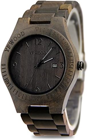 Mens Wooden Watch YFWOOD W086A Analog Quartz Watch Lightweight Handmade Wood Wrist Watch