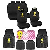 BDK Tweety Seat Cover, Rubber Floor Mat and Sun Shade - Warner Brothers 14 Piece Full Interior Protection Auto Accessories