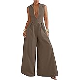 Verdusa Women's Zip Up Wide Leg Jumpsuits Sleeveless One Piece Jumpsuit Formal Dressy Casual