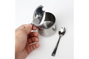 Stainless Steel Salt and Sugar Storage Pot with Lid and Spoon for Kitchen Spice Tea Coffee Jam