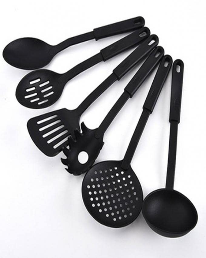 Bahob® Premium 6pc Nylon Kitchen Utensil Set for Cooking 30cm Cooking Utensils,Slotted Spatula,Slotted Spoon,Spaghetti Server,Serving Spoon,Soup ladle,Spatulas