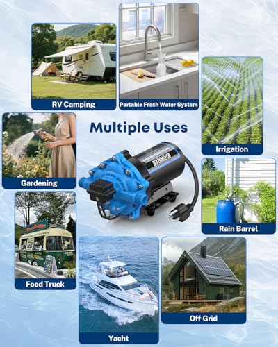 Kohree 7.0 GPM 70 PSI 110V AC Water Pressure Pump, On Demand Self-Priming RV Fresh Water Pump, 5-Chamber Diaphragm Pump with Pressure Switch and Strainer for RV, Marine, Garden, Kitchen, Bathroom
