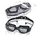 GLOUE Premium Swimming Goggles with Attached Ear Plugs Underwater Glasses No Leak, Clear Anti-Fog Lenses, Comfortable Nose Piece, Soft Durable Rubber Silicone for Adult Men Women Youth Kids Child