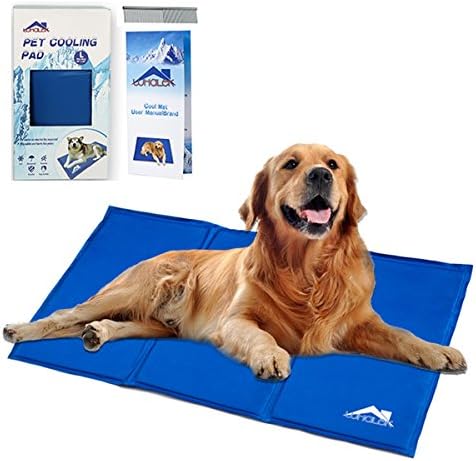 Whalek Pet Cooling Mat Pet Cooling Pad, Dog Self Cooling Mat Pad for Kennels, Crates and Beds for Large Dogs (35.4"x19.7") Large Blue, with Pet Comb