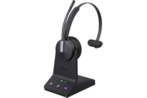 Yealink WH64 Mono Wireless DECT & Bluetooth Headset with Microphone, 3 AI Noise Cancelling Mic, 26H Talk Time, 606ft Long Ran