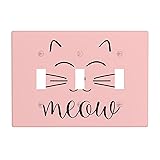 Moslion Pink Cat Face 3-Gang Switch Plug Covers