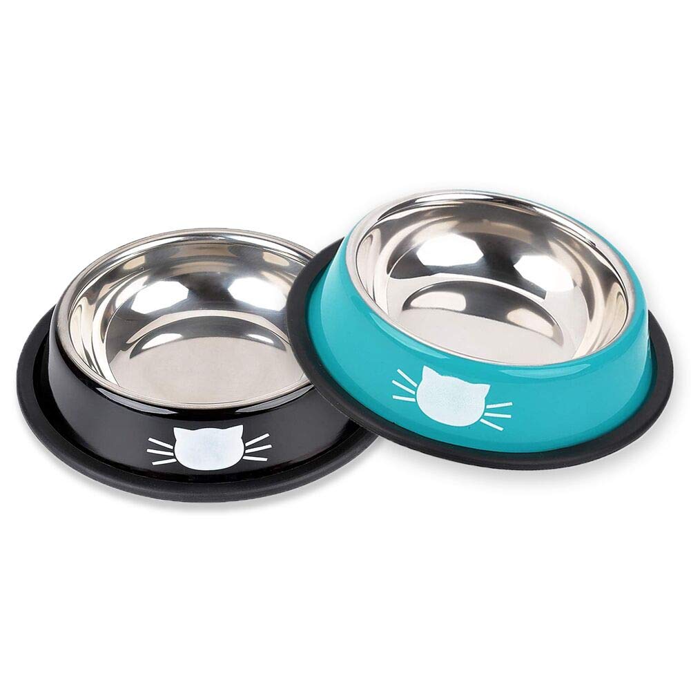 DOMI PRO DMSL Cat Bowl 2 Pieces, Stainless Steel Non-Slip Cat Bowl Set, Feeders and Waterers for Puppies Hamsters Rabbits Small Animals