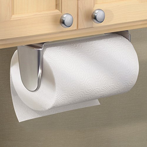 mDesign Wall Mount Paper Towel Holder & Dispenser, Mounts to Wall or Under Cabinet - for Kitchen, Pantry, Utility Room, Laundry, Garage Storage - Holds Jumbo Rolls, Pack of 2, Brushed Stainless Steel