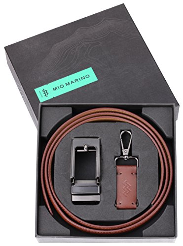 Marino Men's Genuine Leather Ratchet Dress Belt with Open Linxx Leather Buckle, Enclosed in an Elegant Gift Box - Burnt Umber - Style 162 - Custom: Up to 44" Waist