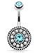 Pierced Owl Multi Paved Vintage Victorian Style Shield CZ Belly Button Ring 316L 14g Navel Ring