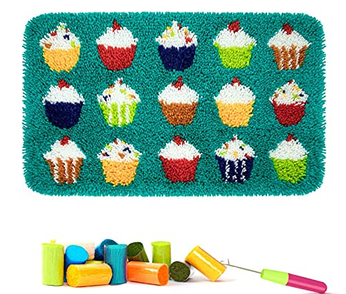 Myriad Choices Latch Hook Rug Kit Sweet Cupcake Lane 60x40 cm, DIY Latch Hook Rug Making Kit for Adults Kids Embroidery Kits Cross Stitch Kit Carpet Making Kit Needlework DIY Craft Kits for Home Decor — image 1