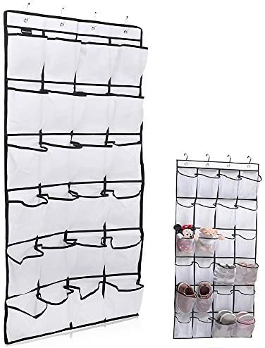 CONBOLA Over The Door Shoes Organizer 24 Mesh Pockets Hanging Closet Shoe Hanger for Shoes Underwear Toiletries Home Essentials to Reduce Chores, for Students Dormitory（59" 22"）. (White)