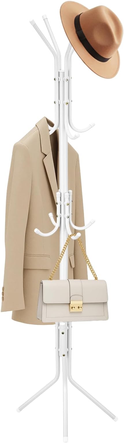 Youyijia Coat Stand 12 Hooks 3 Tier Freestanding Metal Hanger White