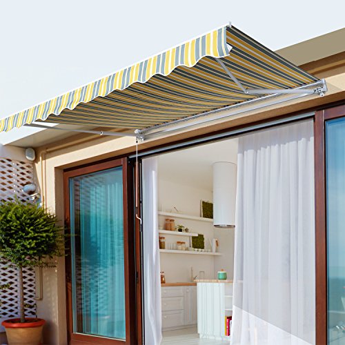 Outsunny Markise Gelenkarmmarkise Sonnenschutz Handkurbel Balkon Alu Gelb Grau 2,95 x 2,45 m – Bild 3