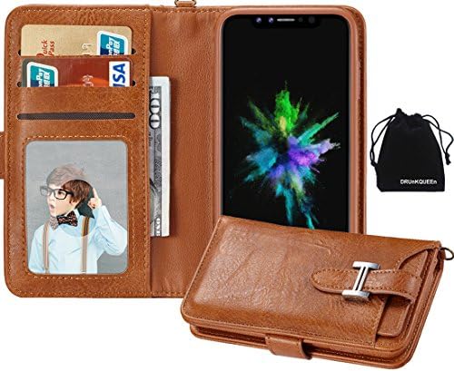 iPhone X Case, iPhone 10 Version Detachable Magnetic Premium Leather Phone Shell Removable Card Lots H Buckle Decoration Responsive Buttons Fits for iPhoneX Brown