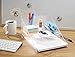 mDesign Desk Organiser - Plastic Stationery Holder with Paper Tray - Perfect for Storing Desktop Accessories and Office Supplies - Clear