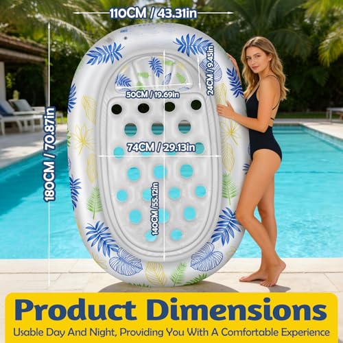 JONRRYIN Materassino Gonfiabile Piscina 180×110cm, Lettino Abbronzante per Adulti con Tettuccio Parasole Rimovibile ed Effetti Luminosi per Piscina, Spiaggia e Lago