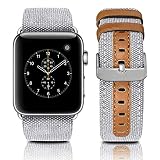 Jobese Compatible with Apple Watch Band 42mm/44mm 38mm/40mm, Classic Elegant Canvas Fabric Straps with Genuine Leather Replacement Wristband Compatible with Apple Watch Series 5 4 3 2 1, Men Women