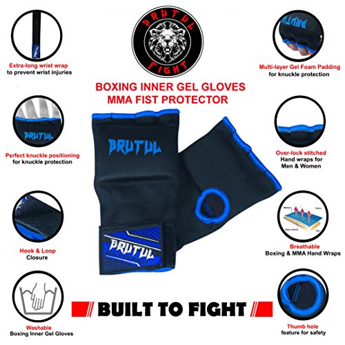 Brutul Padded Inner Gel Gloves Training Gel Elastic Hand Wraps for Boxing Gloves Quick Wraps Men & Women Kickboxing Muay Thai MMA Bandages Wrist Wrap Protector Handwraps (Pair) (Blue, L) - Thumbnail 5