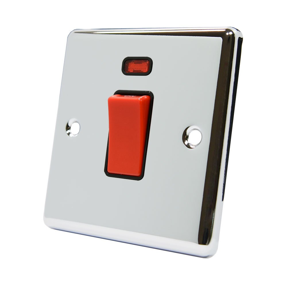 AET CPCCSWBL 1 Gang 45 A DP Classical Chrome Polished Black Insert Cooker Switch with Neon Indicator