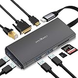 USB C HUB - 10-in-1 Type C Docking Station, 4K HDMI, 1080P VGA, 4 USB 3.0 Ports, 100W USB-C PD Fast Charge, SD & Micro SD Slot with 1 Ethernet Port, Compatible with All USB 3.1 Gen 2 Device