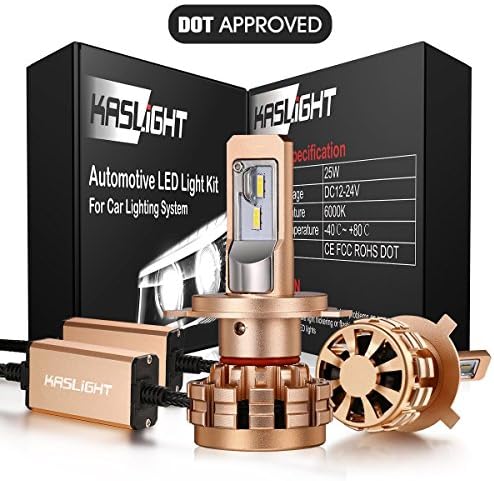 KASLIGHT DOT Approved HB2 H4 9003 Led Headlight Bulbs 6000k H4 Led Bulb Conversion Kit W/ Adjustable Beam, 3 Year Warranty,IP68,H4 Led Headlight Bulb Led H4 Hi/Lo Headlight, Fire-proof -1 Set