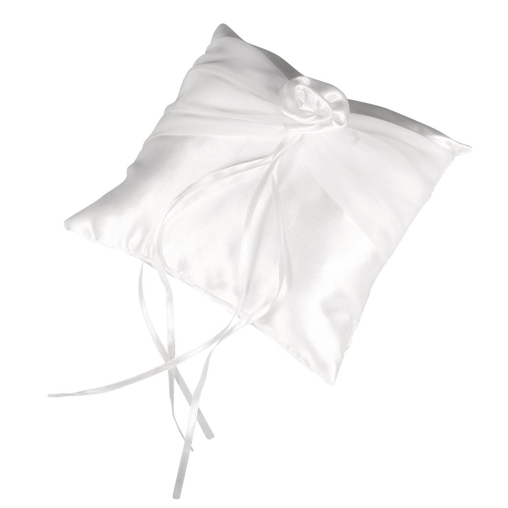 RAYHER Satin Ring Pillow with Tulle Deco, White, 18 x 18 cm