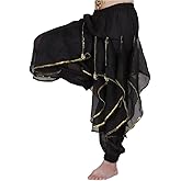 Belly Dance Pants Chiffon Indian Dance Spinning Pants Leg Binding Sequins Performance Clothes Practice Performance Dance