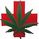 Novelty Iron on - Weed Medical Red Cross Marijuana Pot Leaf Patch