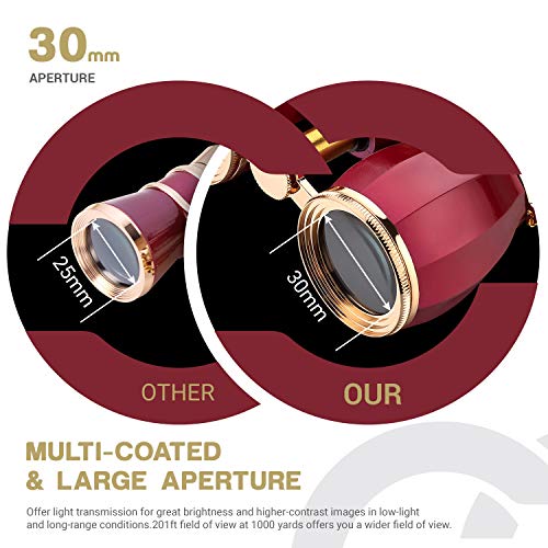 ESSLNB Opera Binoculars Glasses for Adults Women 4X30 Theater Binoculars Concerts Antique Compact Binoculars with Case Removable Chain
