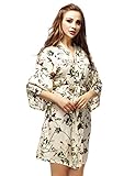 Skyfitting Women's Cotton Short Kimono Robe, Short Length Bridesmaid Robes Plus Size/38 Length Light Yellow