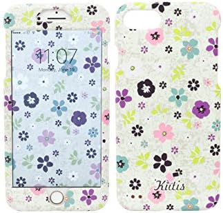 360° Slim Matte Protector Case Cover W/ Matching Wall Paper for Apple iPhone 8, iPhone 7 (White With Flowers)