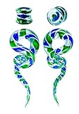 BodyJ4You Glass Spiral Tapers Kit with Plugs 4 Pieces Ribbon Blue and Green - 4G-14mm