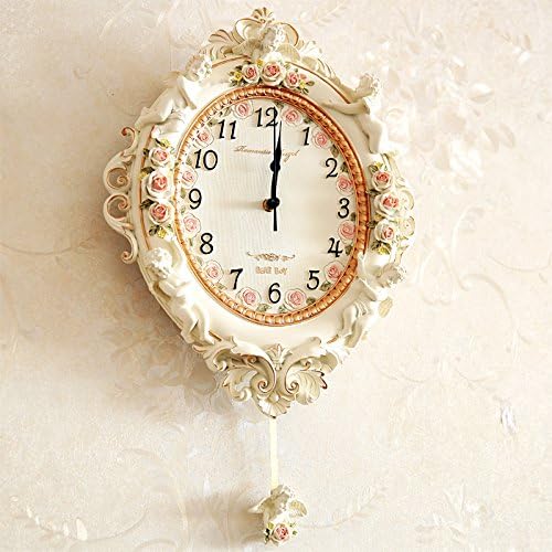 Imoerjia Resin Wall Clock Living Room Angel European Country Bedroom Wall Mount Table Decorated in Muted Creative Pendulum Wall Clock Art