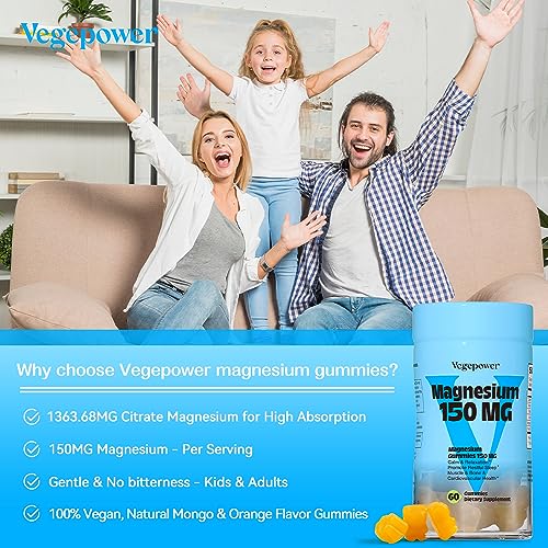 Magnesium Citrate Gummies 1363mg Per Serving - Vegan Magnesium Gummy Supplement for Kids & Adults, Supports Health Sleep, Muscle, Bone, Restless Cramps, Calm Magnesium Gummies for Women Men - 60 Bears